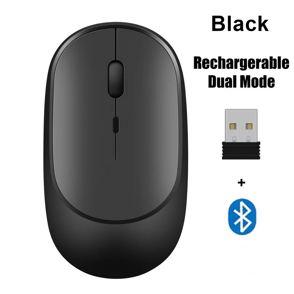Rechargeable Wireless Mouse, Dual-mode 2.4G and Bluetooth-compatibility, Ergonomic Optical Mice Office Gaming, for Laptop/PC: black