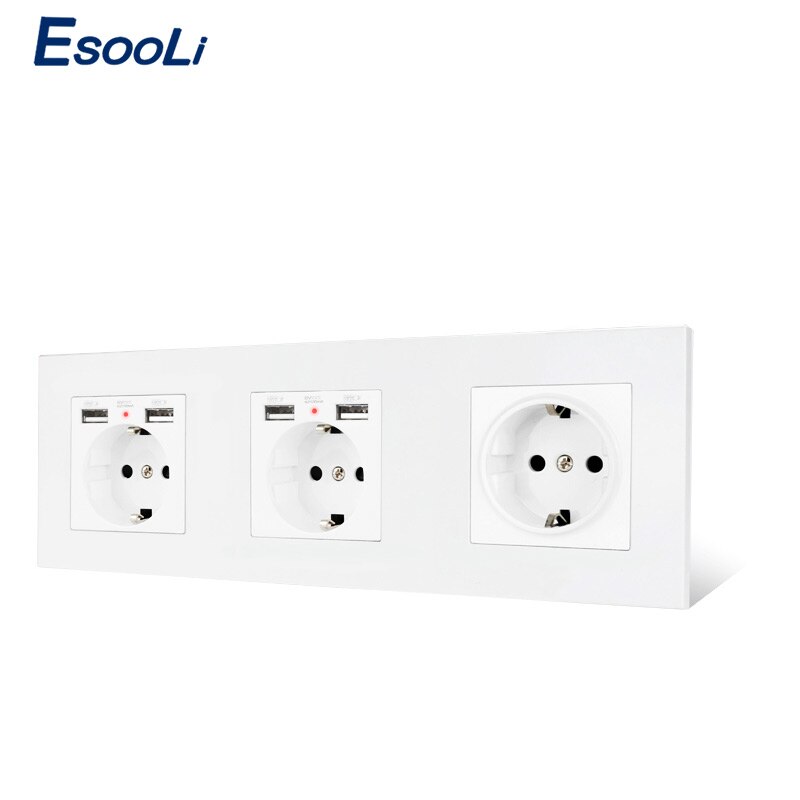 Esooli Muur 16A Eu Standaard Multi Way Stopcontact Plug Geaard Stopcontact Met Usb Pc Plastic Outlet Strip Socket