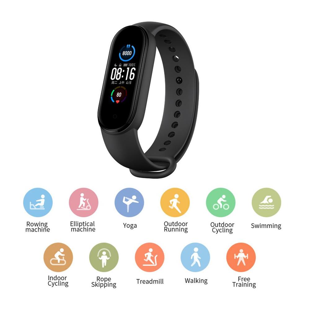 Auf Lager Xiaomi Mi Band 5 Bluetooth 5,0 Sport Wasserdichte SmartBand Fitness Herz Rate Überwachung AMOLED Bildschirm Miband 5