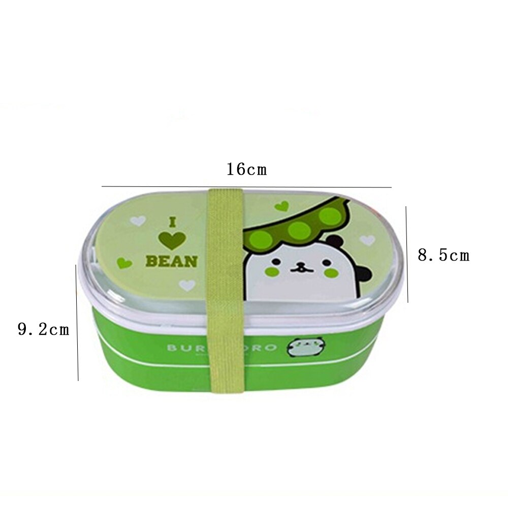 Student Sealed Lunch Box Food Storage Containers Cute Double Layer Bento Box Dinnerware Plastic Cartoon Food Container#1: green