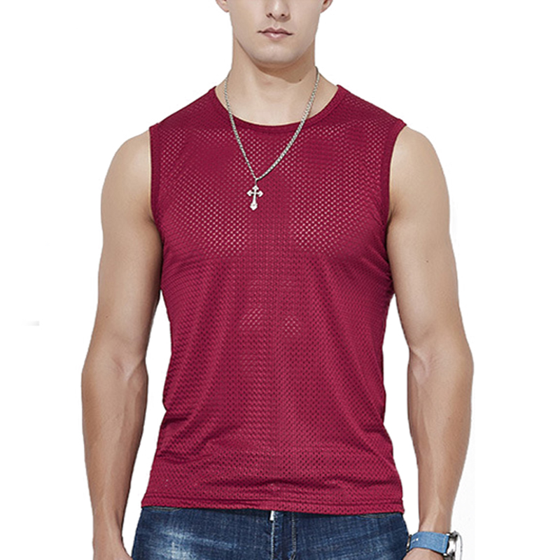 Camiseta interior de seda de hielo para hombre, ropa interior transparente, moldeador de cuerpo, lucha libre, Fitness, malla transpirable