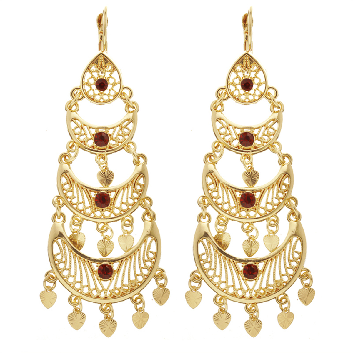 Boucles d'oreilles de luxe à pampilles de couleur dorée pour femmes, bijoux de Banquet à la , crochet français,: Vin rouge