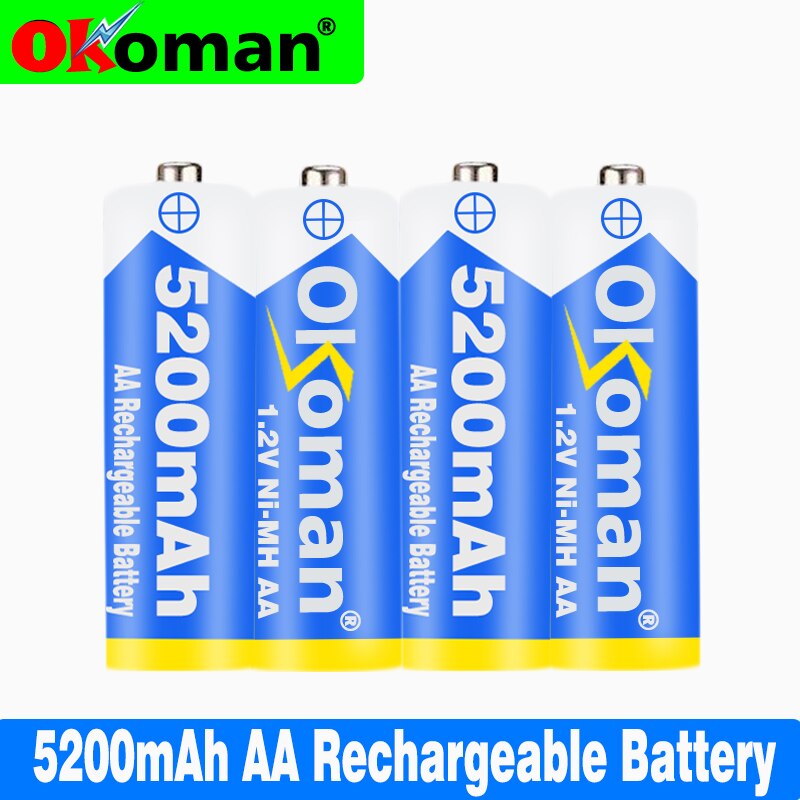 100% Brand 1.2V Aa 5200Mah Ni Mh Vooraf Opgeladen Ni-Mh Batterijen Aa Oplaadbare Voor Speelgoed Camera microfoon