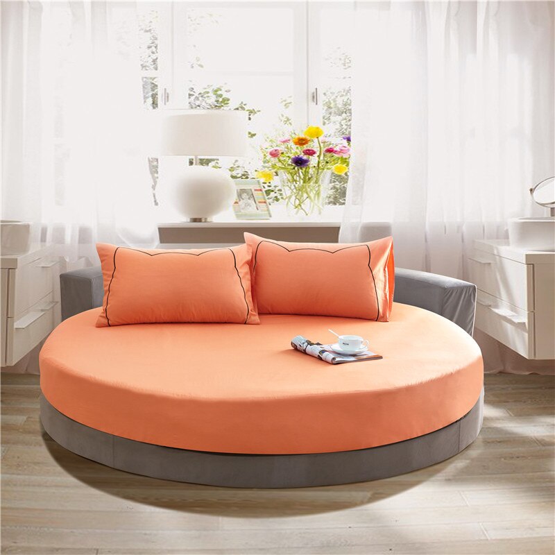 100%  runda bomullslakan romantiska enfärgade runda lakan sängkläder set övermadrass 200cm 220cm tema hotell: Orange / Diameter 200cm