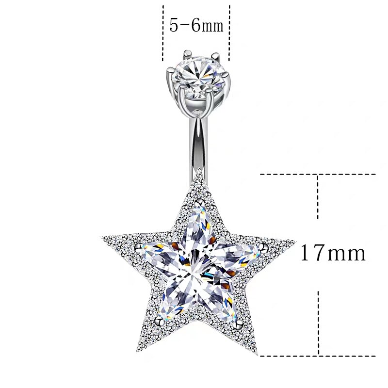 925 Sterling Zilveren Navel Ringen Stervorm Cz Buik Piercing Body Sieraden Voor Vrouwen 1 Pcs