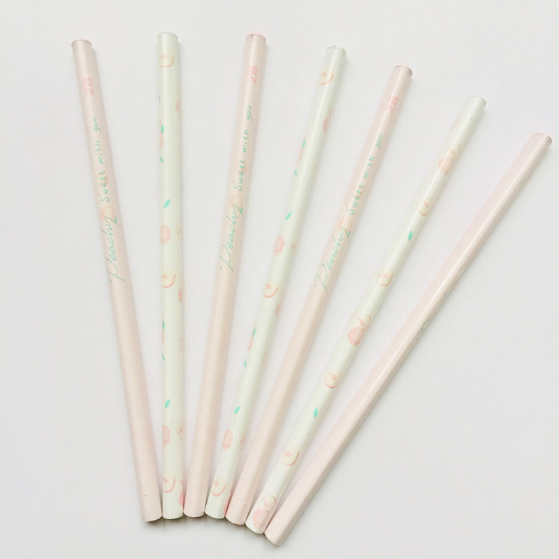 4X Pink Princess Peach Fruit 2B Standard Wooden Pencil Student Stationery Writing Drawing Pencils