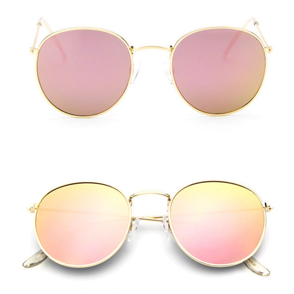 Gafas de sol redondas Retro Para hombre y mujer, lentes coloridas con montura de Metal, redondas, doradas, Anti-UV400, 1 ud.: Pink