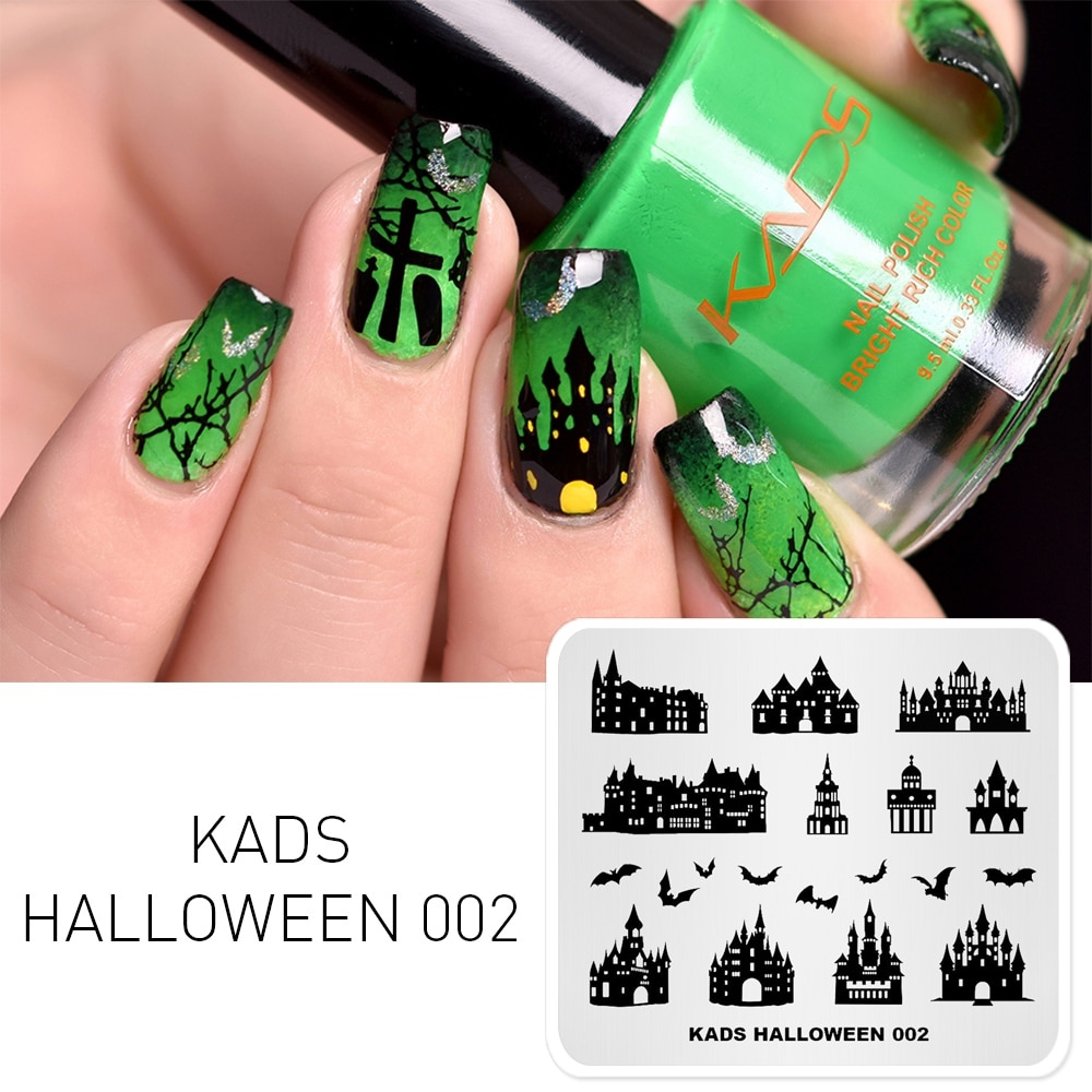 Kads Halloween 002 Nail Stempelen Platen Bat & Kasteel Polish Nail Stempel Nail Art Sjablonen Image Plate Stempelen Template