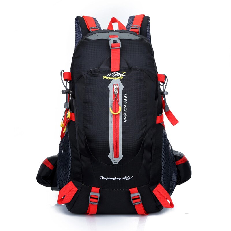 Udendørs rygsæk 40l rejser klatring rygsække vandtæt rygsæk bjergbestigning taske nylon camping vandrerygsæk: Sort