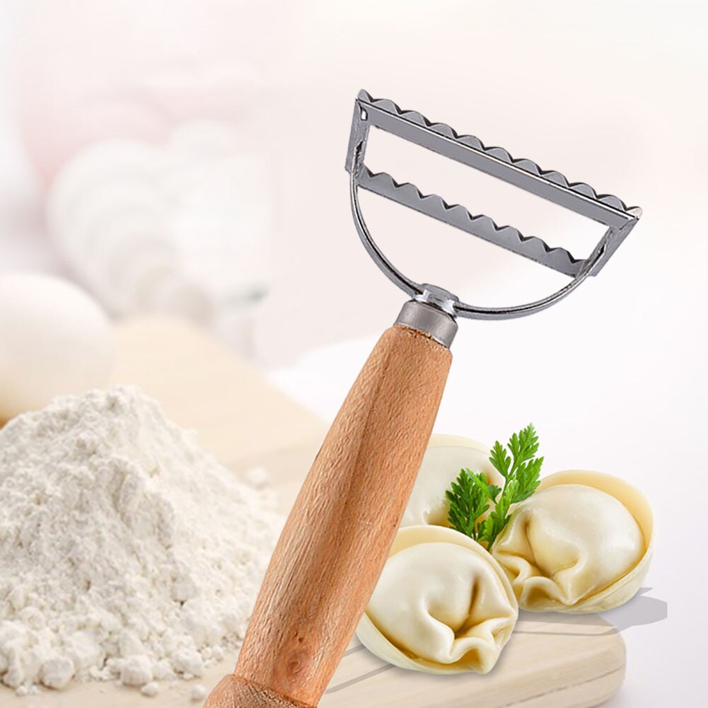 Wienerbrød bageware gadgets holdbar firkantet skimmel ravioli stempel bærbart riflet kant træhåndtag pasta cutter dumplings maker værktøj