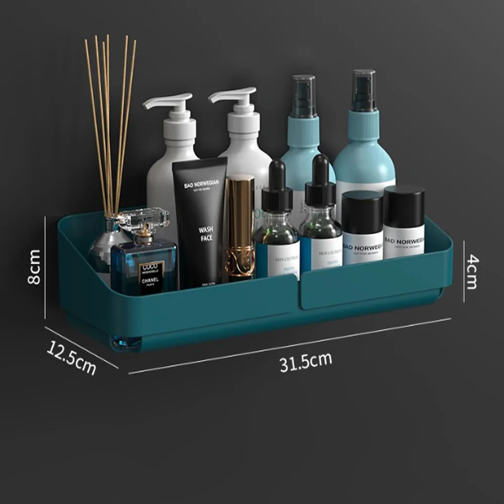 Badeværelse køkken bekvemmelighedsstativ hylde makeup opbevaringsorganisator kosmetik shampoo rack bruser hylde væg krydderirække uden boring: Dyb blå