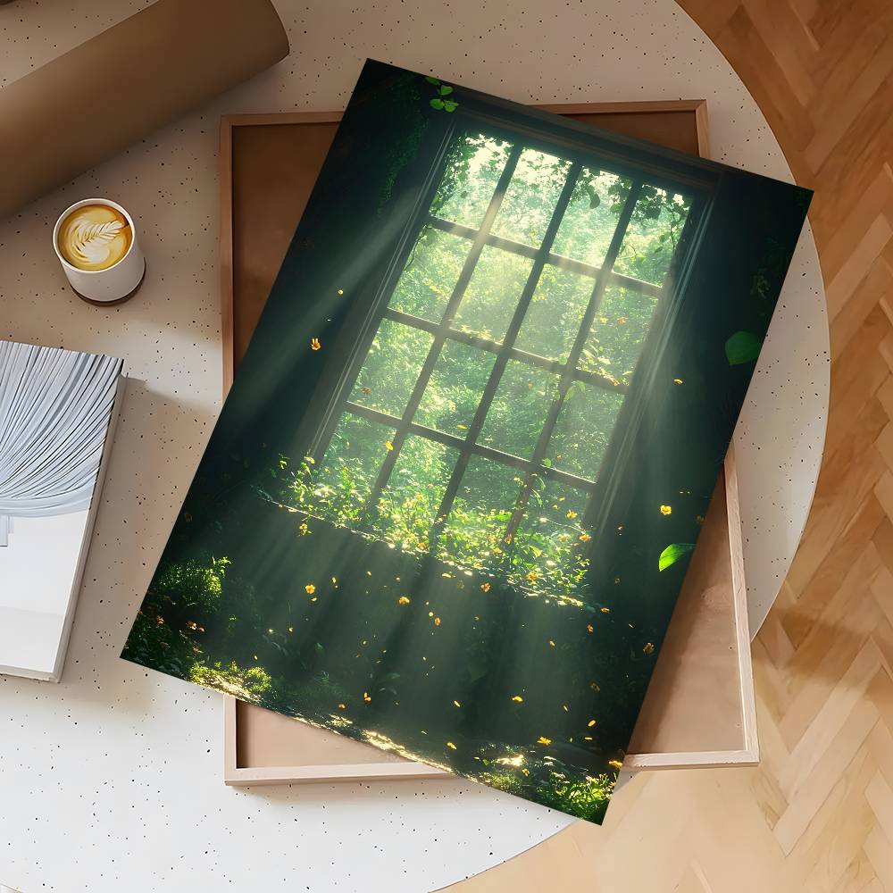 Groene landschap raamposter zelfklevende poster muurdecoratie geschikt voor woonkamer, slaapkamer, bar, babykamer hd frameloos