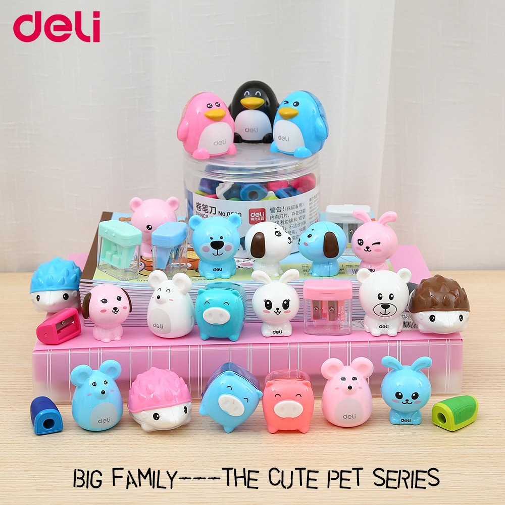 Deli – Mini taille-crayon aiguisé, série d'animaux de compagnie, animaux colorés, Kawaii, trou de 0.8 et 1.2cm plus épais/plus grand, fournitures de bureau
