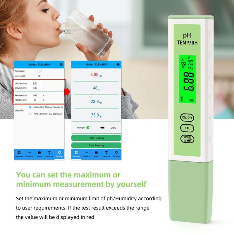 Digital PH Meter For Water,Bluetooth Online Monitor Water Acidity Tester Smart Tool For Drinking,Aquariums