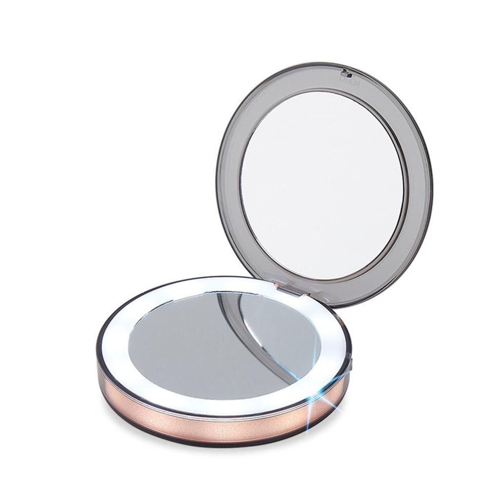 LED Mini Makeup Mirror Hand Held Fold Small Pocket Compact Portable USB Rechargeable Folding Cosmetic Vanity Mirror makeup tool: Default Title