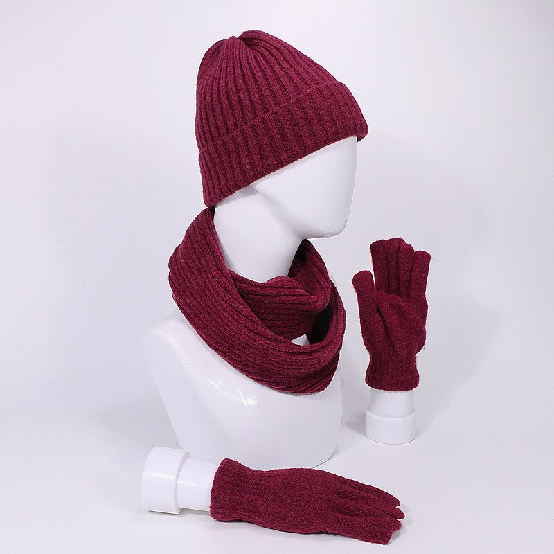 Set van 3 stuks skullies muts, sjaal en handschoenen voor mannen en vrouwen, winter, buiten, warme dikke mutsen, muts met voering, ring, sjaals, handschoenen met lange vingers, zachte hals, bivakmuts, muts, muts: I