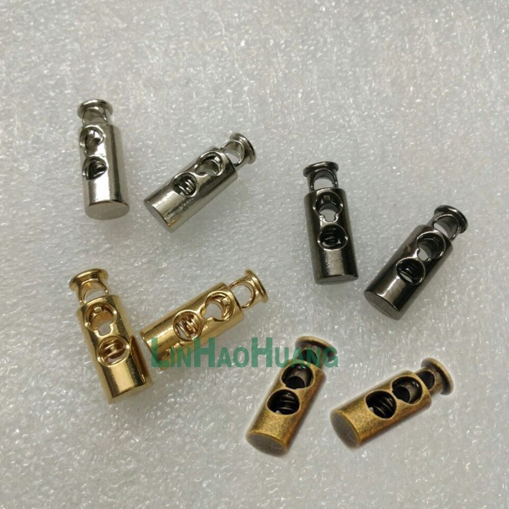 40 stk / lot runde metallegeringspropper vippesnorlåse løbesnor lås to huller nikkel / sort nikkel / bronze / guld / mat sort