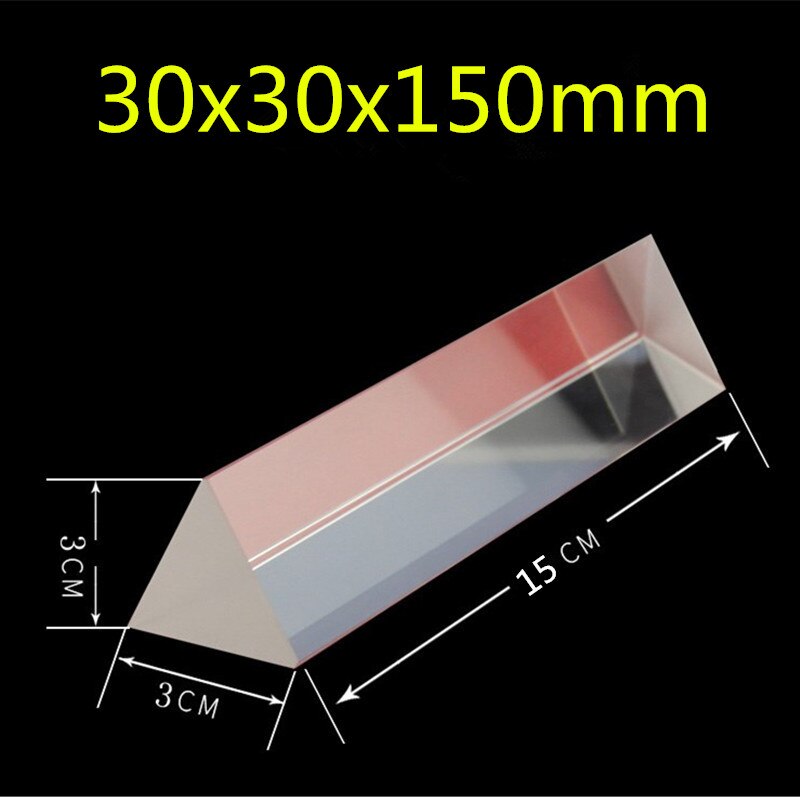 30x30x150mm 30*30*150mm gelijkzijdige driehoek K9 Prisma Lens voor onderwijs light specturm gebroken licht regenboog