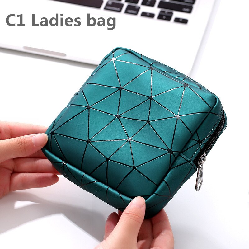 Neceser de PU con entramado de diamantes, organizador de viaje resistente al agua para mujer, estuche de útiles de maquillaje para damas, estuche de maquillaje: C1 Ladies bag
