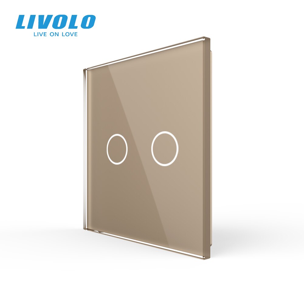 Livolo luxo branco pérola vidro de cristal, padrão da ue, único painel de vidro para 2 gang interruptor de toque parede, VL-C7-C2-11 (4 cores): Golden