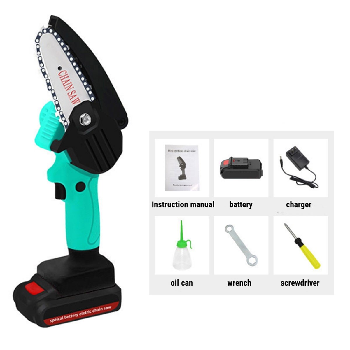 88V 4 pouces scie à chaîne électrique W/batterie travail du bois élagage à une main jardin coupe outil électrique sans fil tronçonneuse circulaire: Green / LES USA