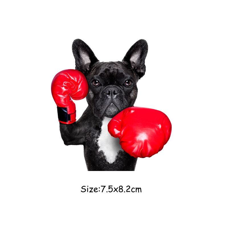 Custom Stickers Iron-On Transfer Dog With Boxing Gloves Clothes Heat Transfer Iron On Stickers Diy Accessory Applique Clothes: 7.5x8.2cm