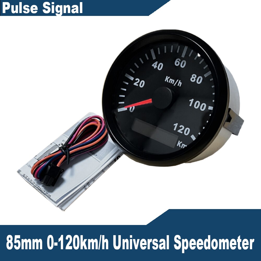 Universal 85mm Speedometer Odometer Speed Gauge 0-120/0-200 km/h for Car Truck Motor Auto with Backlight 12V 24V (Pulse Signal): 120km-BN