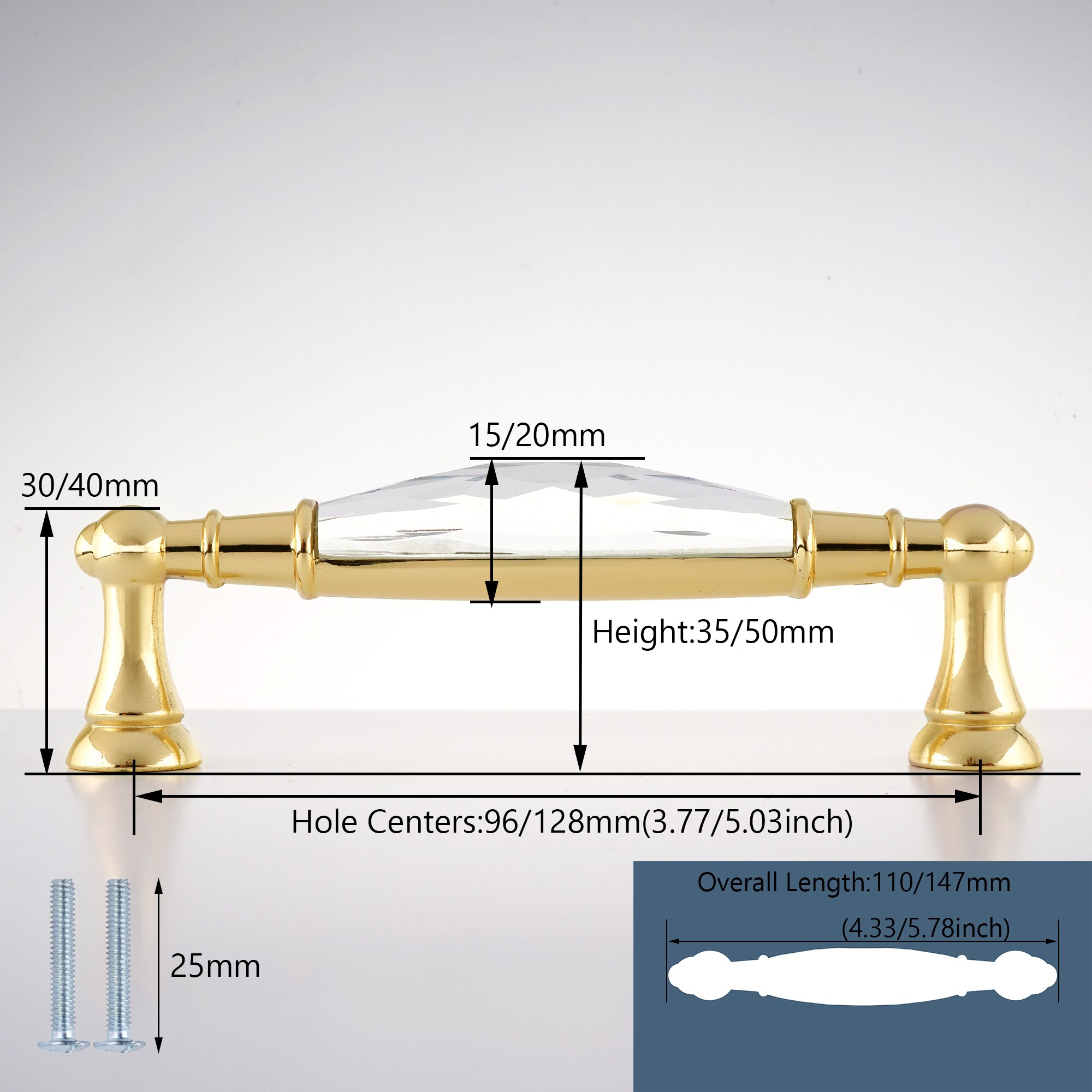 3.5 ''/5.0'' Crystal Meubels Handvatten Gold Lange Bar Deur Kast Handvatten Lade Trekt Keuken Kast Knoppen