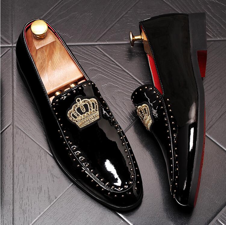 Men charming glitter embroidery crown flats Dress Loafers gentleman Shoes Male Wedding Homecoming Evening Groom Prom