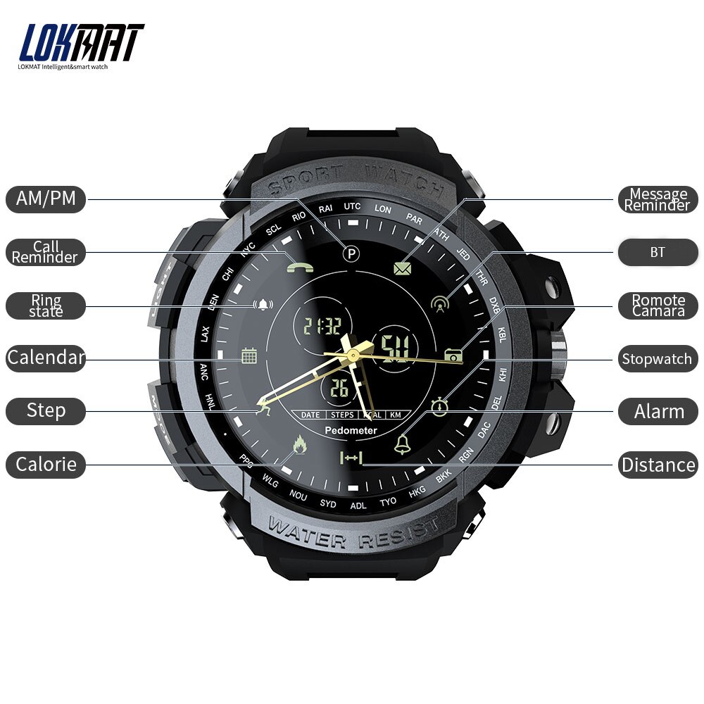 LOKMAT MK28 montre intelligente hommes horloge électronique hommes montres étanche podomètre Calories alarme sport hommes numérique Smartwatch