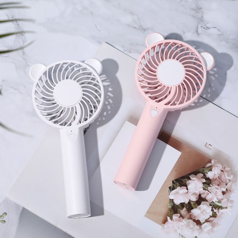1200mA Cute Bear Cartoon Handheld USB Rechargeable Fan With LED Light Cooler Portable 3 Speed Adjustable Desktop Cooling Fan 5V