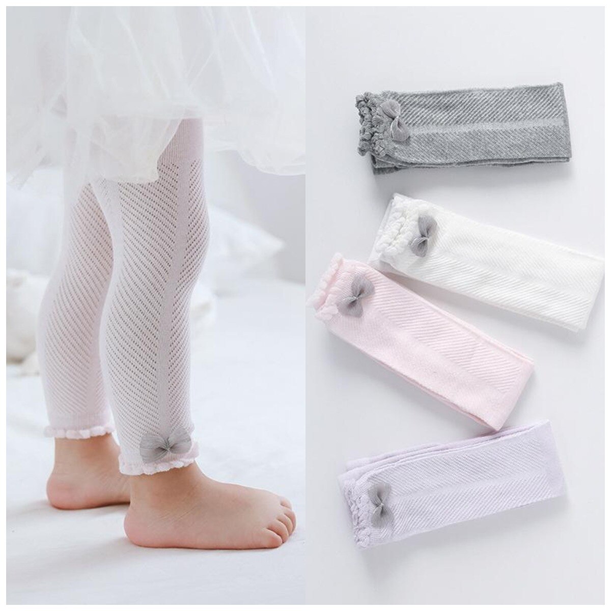 Mallas de malla blancas para bebé, pantalones ajustados de color rosa sólido para niña, pantalones de punto para niño pequeño, ropa transpirable de 0 a 4T, novedad de 2022