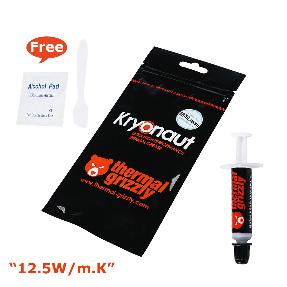 Thermal Grizzly Kryonaut Paste Cooler Grease 12.5W/m.k Cooled Conductive Heatsink Plaster With/No Certificate 2 Editions: 1g No Certificate