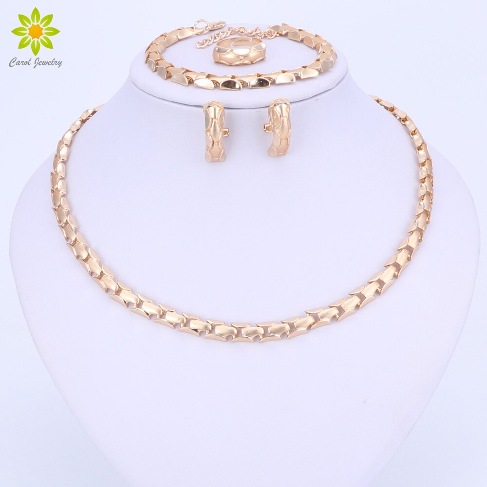 African Beads Jewelry Set Exquisite Flash Dubai Gold Color Necklace Sets Nigerian Wedding Bridal