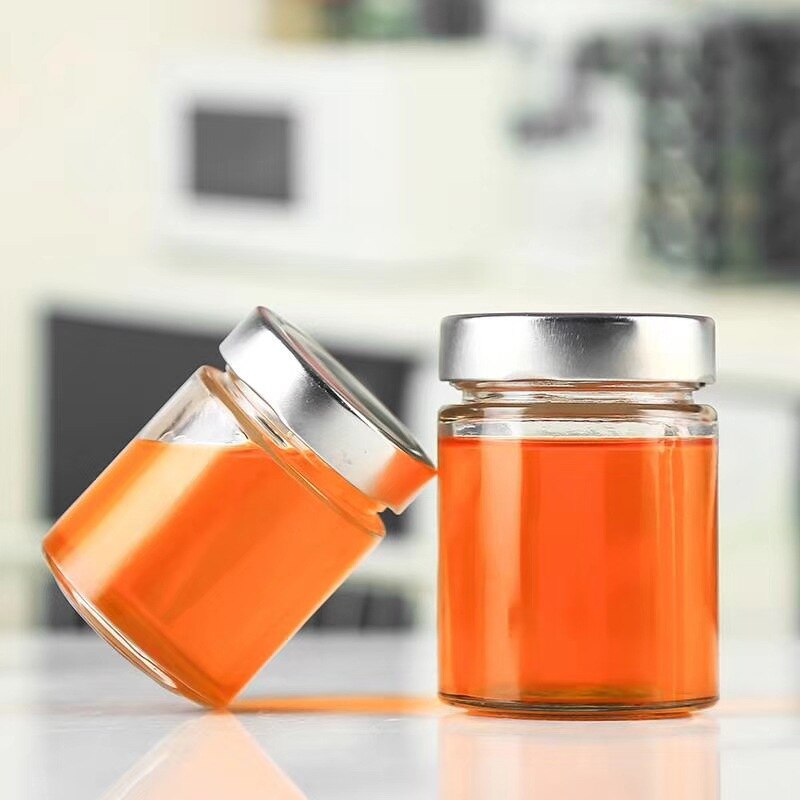 Honey glass bottle sealed jar high straight straight extra high lid round bottle kitchen storage jar jam pickle bottle