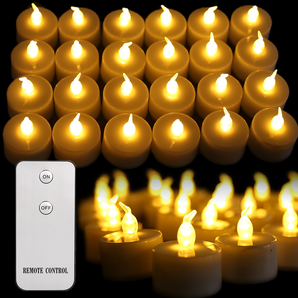 Pak Van 24 Flickering Vlamloze Led Theelichtjes Afstandsbediening Batterij Aangedreven Kaarsen Voor Thuis Diner Party Kerst Decoratie