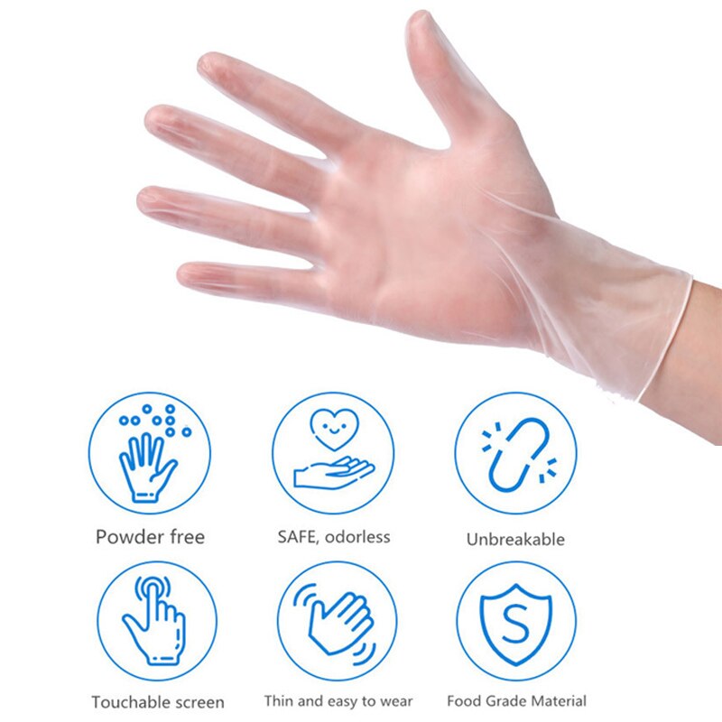 100 pcs Food Grade Household gloves disposable pvc transparent gloves kitchen work plastic transparent durable gloves