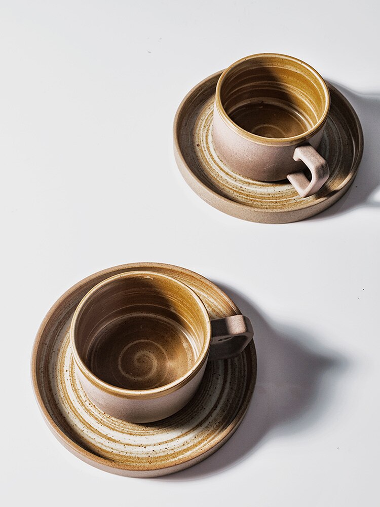 Japanese Style European Style Ceramic Coffee Cup and Saucer Set Vintage Cappuccino Coffee Cup Vaso Para Cafe Mug BD50CS