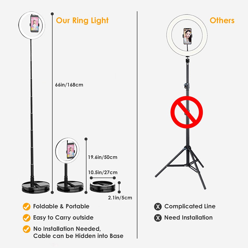 Faltbare Selfie Ring Licht für Make-Up Live Broadcast 10'' Dimmbare Selfie LED Ring Lampe Mit 168CM Faltbare Stand Telefon halter