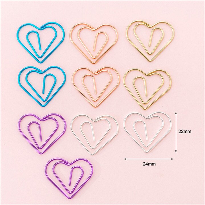 YaMinSanNiO 10pcs/lot Cute Paper Clips Envelope Cactus Paper Clip Metal Bookmark Decorative File Memo Clips Stationery: Heart