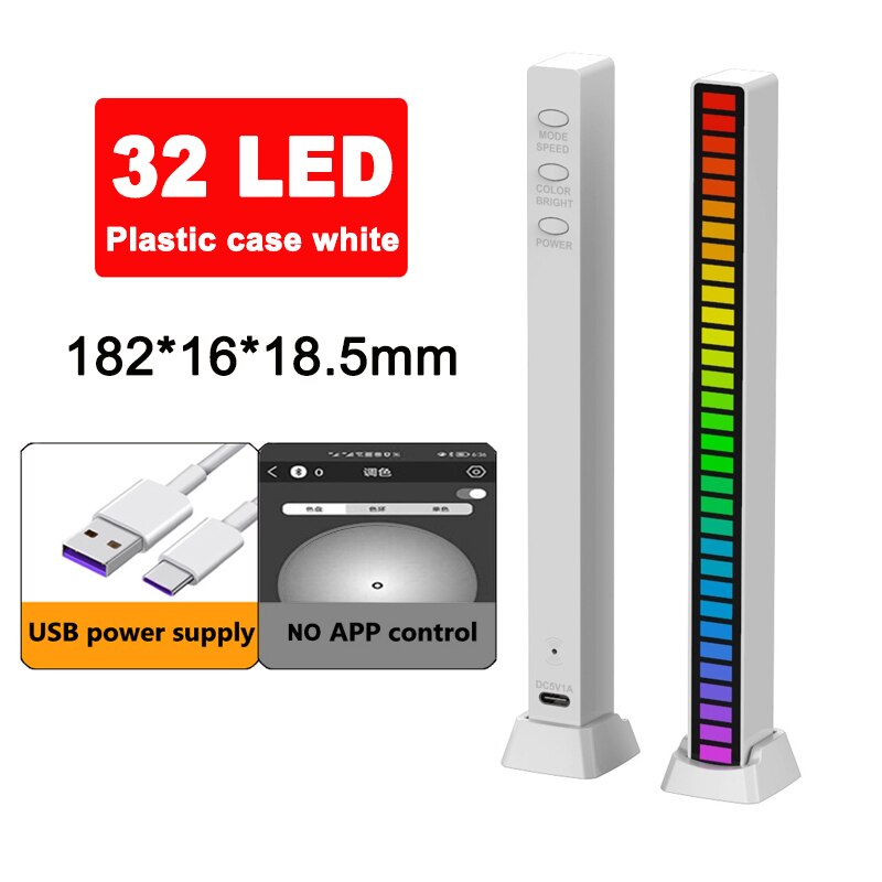 Rgb Sound Control Led Light Control Pickup Voice Activated Ritme Lichten Kleur Ambient 32 Bit Muziek Indicator Auto Desktop: Wihte