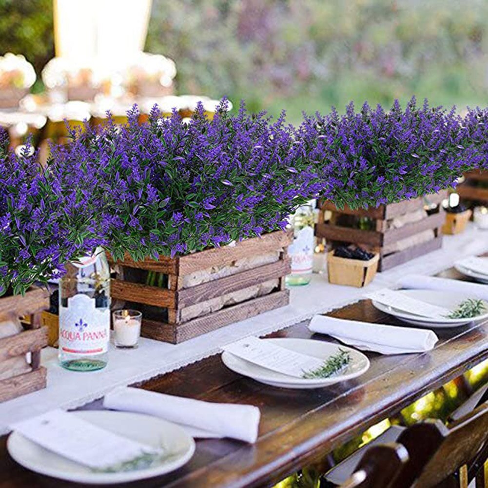 Good Healthy 6 Pcs Handmade Lavender Flowers Plants Lifelike Greenery Bushes Bouquet Home Garden Decoration