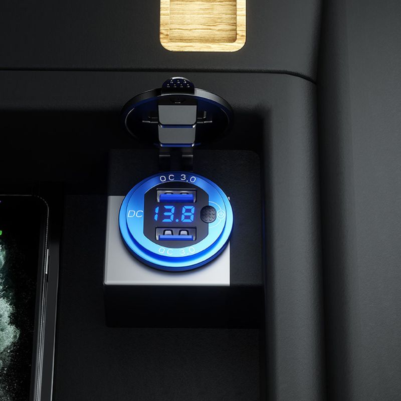 12V 24V 18W Aluminium Wasserdicht Dual QC 3,0 USB Schnelle Ladegerät Steckdose mit LED Voltmeter Schalter für Auto Marine Lkw