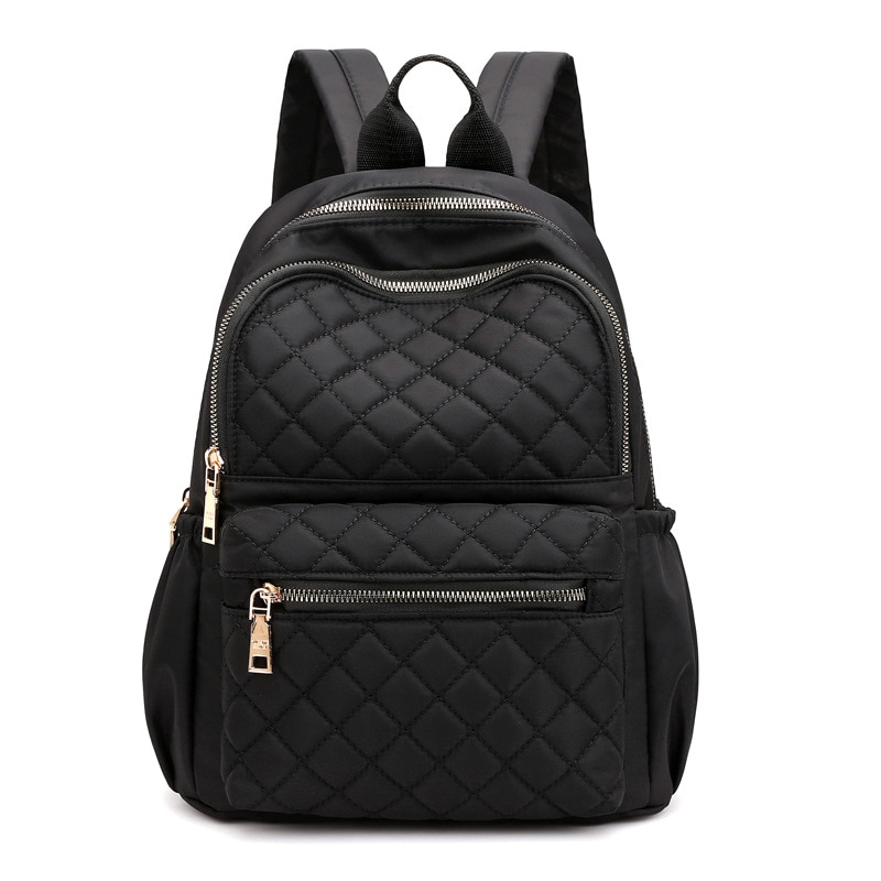 Décontracté en Nylon diamant treillis sac à dos femmes couleur unie grande poche grande capacité Daypack étanche voyage sac à bandoulière
