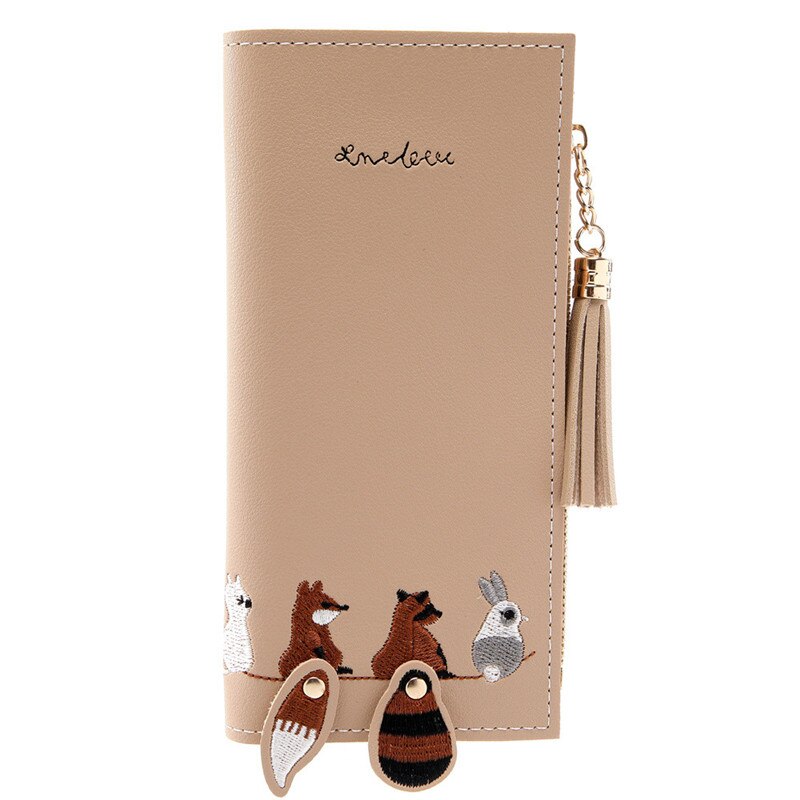 Dam plånböcker räv katt lång tofs myntkorthållare handväska paket kvinna plånbok portafoglio donna monedero mujer portfel damsk: Kh