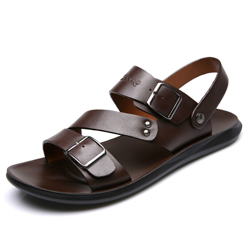 HKXN 2022 Men Sandals split Leather Soft Non-slip Beach Summer Sandals Slippers Slip-On Flats Flip Flop Sandals T