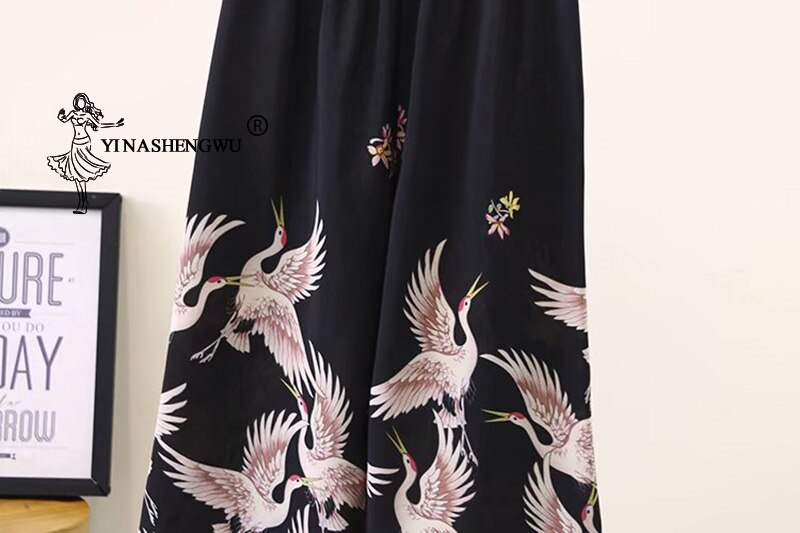 Pantalones largos tipo Kimono para hombre y mujer, pantalón largo estilo japonés, Haori, holgado, informal, con estampado de grulla, traje asiático, Yukata, Unisex