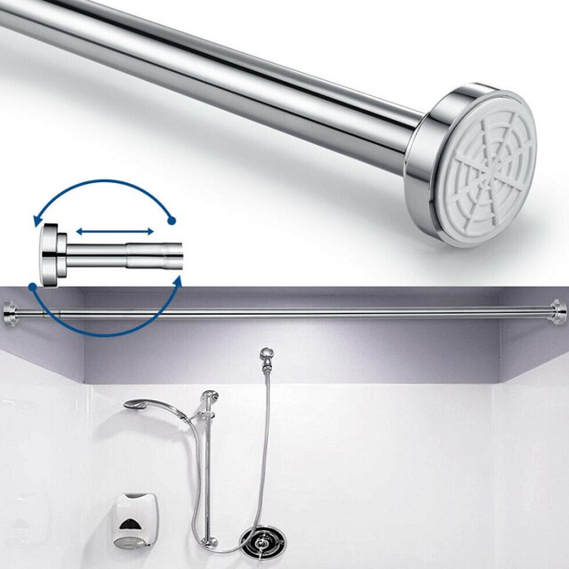 Uitschuifbare Douchegordijn Rvs Telescopische Staaf Staaf Vastklemmen Staaf Zonder Boren: 150CM
