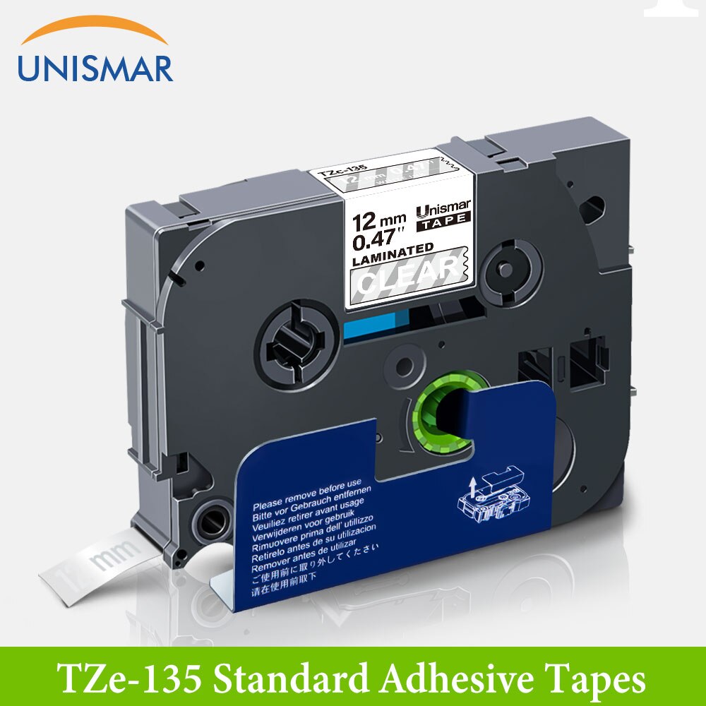 Unismar blanco en claro TZ-135 12mm cinta para etiquetas laminada hermano TZe 334 TZ cinta para P touch PT-D210 PT-H110 fabricante de etiquetas