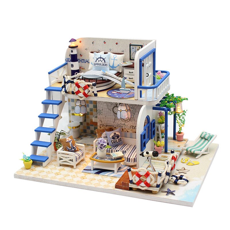 DIY miniaturowy domek Roombox 3D drewniany domek dla lalek zestawy zabawki dla dzieci mini Model budynku meble robić domku dla lalek prezent na boże narodzenie: E